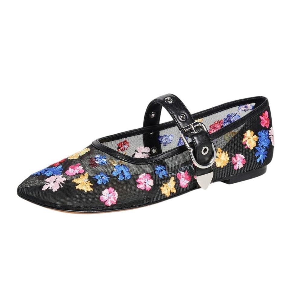 3.1 Phillip Lim Embroidered Black Multi Id Flowerworks Mary Jane Flats Size 38